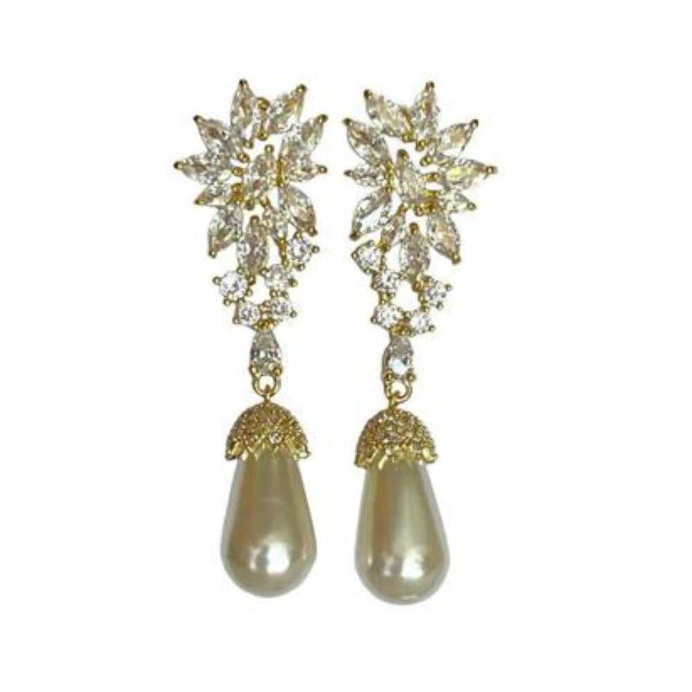 Gold Crystal Pearl Bridal Jewelry Gold Earrings Silver Rose Gold Earrings Dangle